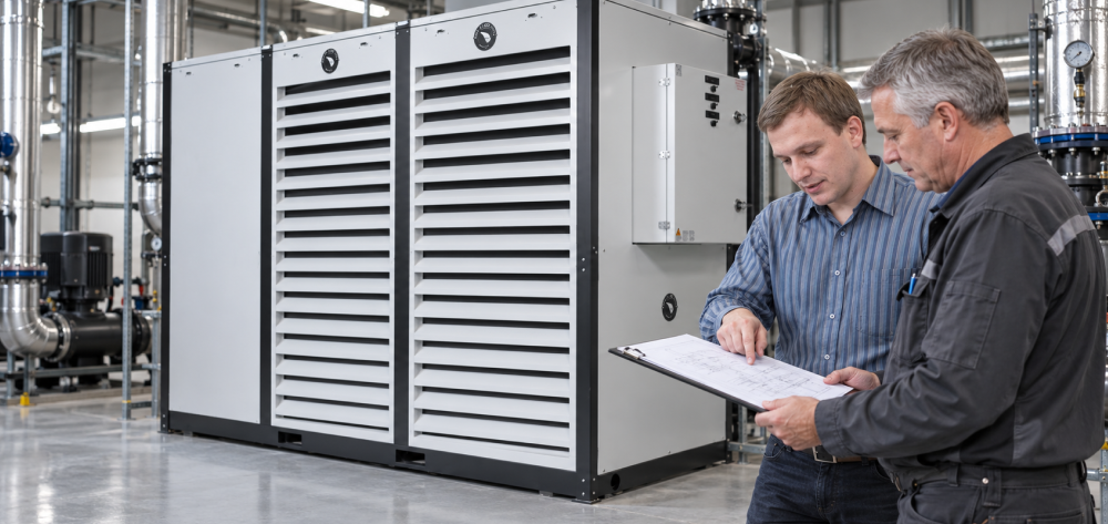 G&D engineer reviewing chiller plans with a customer.